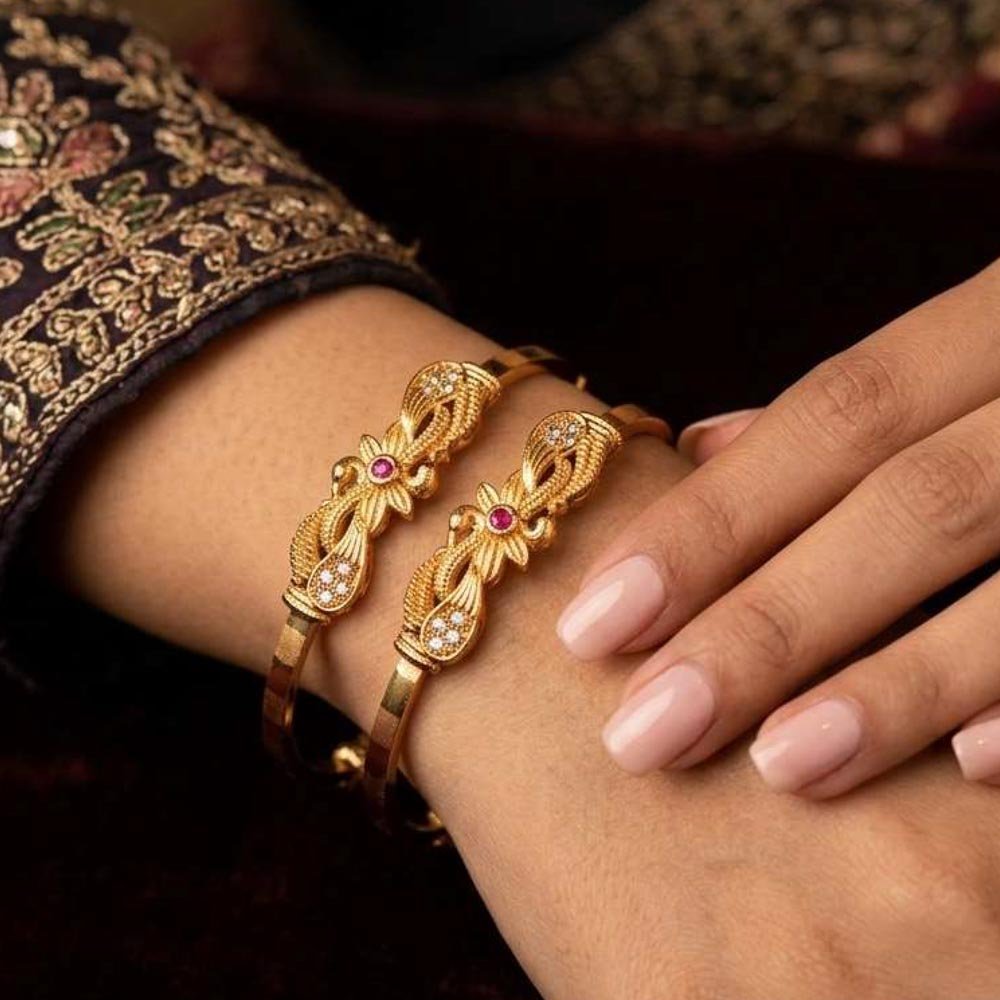 Gold Plated Floral Openable Kada Bracelet (Art No. 204) - Image 4