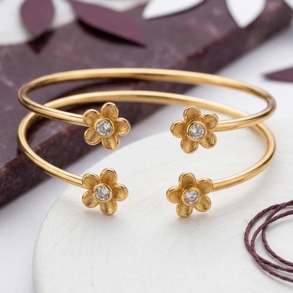 Gold Plated Floral Open Cuff Bracelet (Art No.203) - Image 3