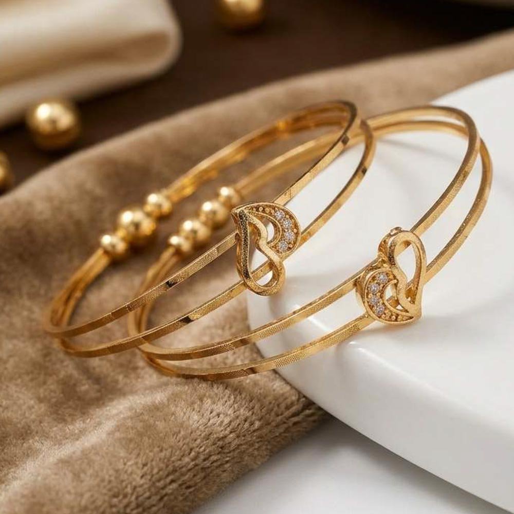 Gold Plated Heart Design Open Kada Bracelet (Art No.207) - Image 4