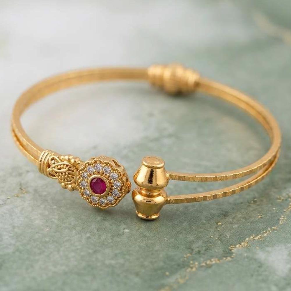 Gold Plated Ruby Floral Open Cuff Bracelet(Art No.210) - Image 2