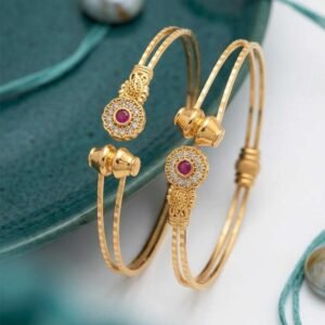 Gold Plated Ruby Floral Open Cuff Bracelet(Art No.210)