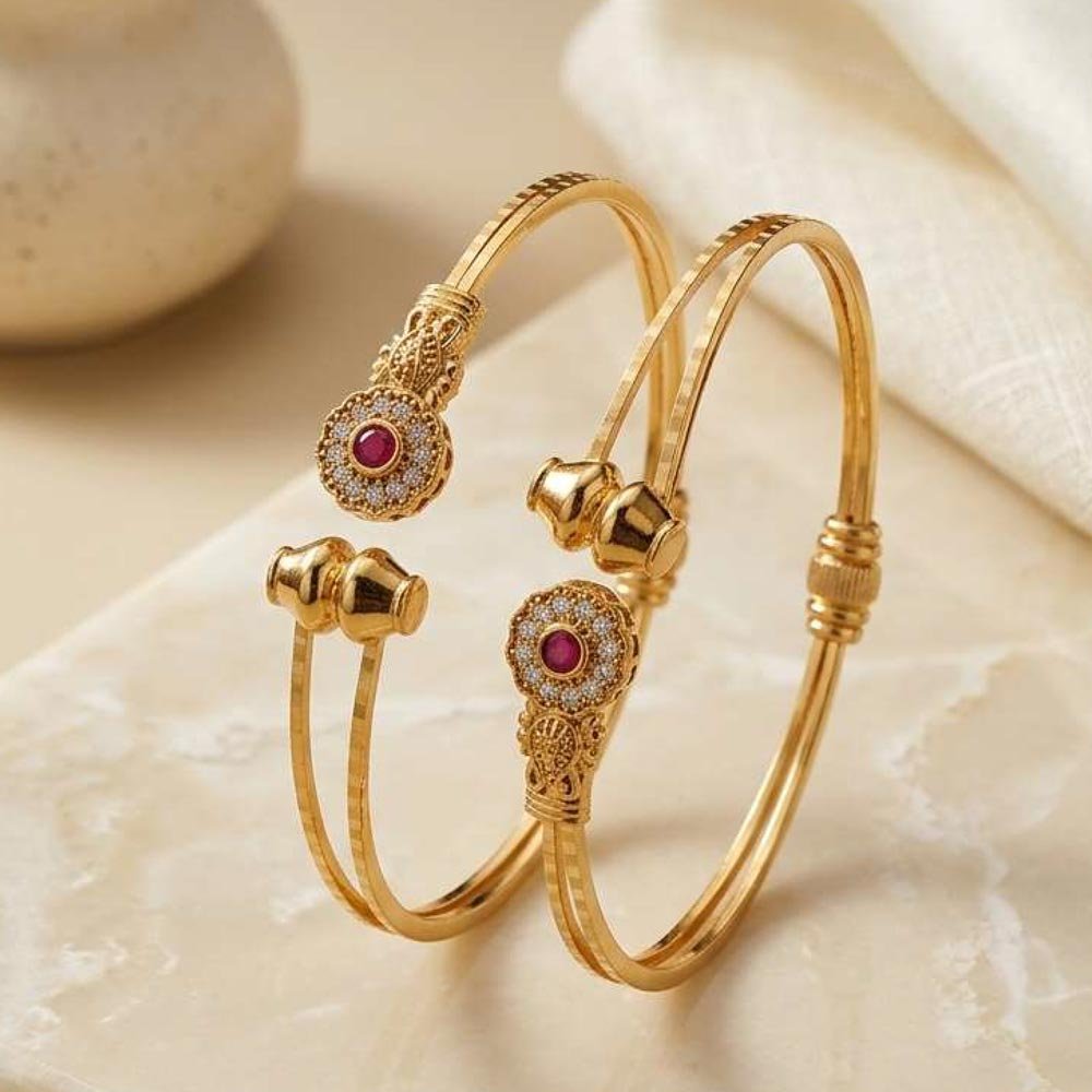 Gold Plated Ruby Floral Open Cuff Bracelet(Art No.210) - Image 3