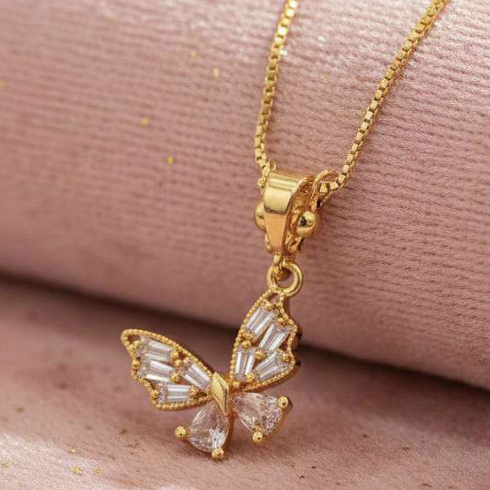 Gold Plated Butterfly Pendant Necklace (Art No.194) - Image 2
