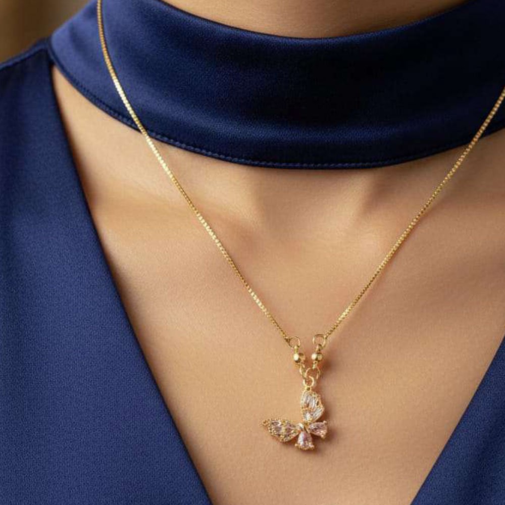 Gold Plated Butterfly Pendant Necklace (Art No.194) - Image 3