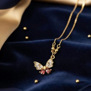 Gold Plated Butterfly Crystal Pendant Necklace (Art No.190)