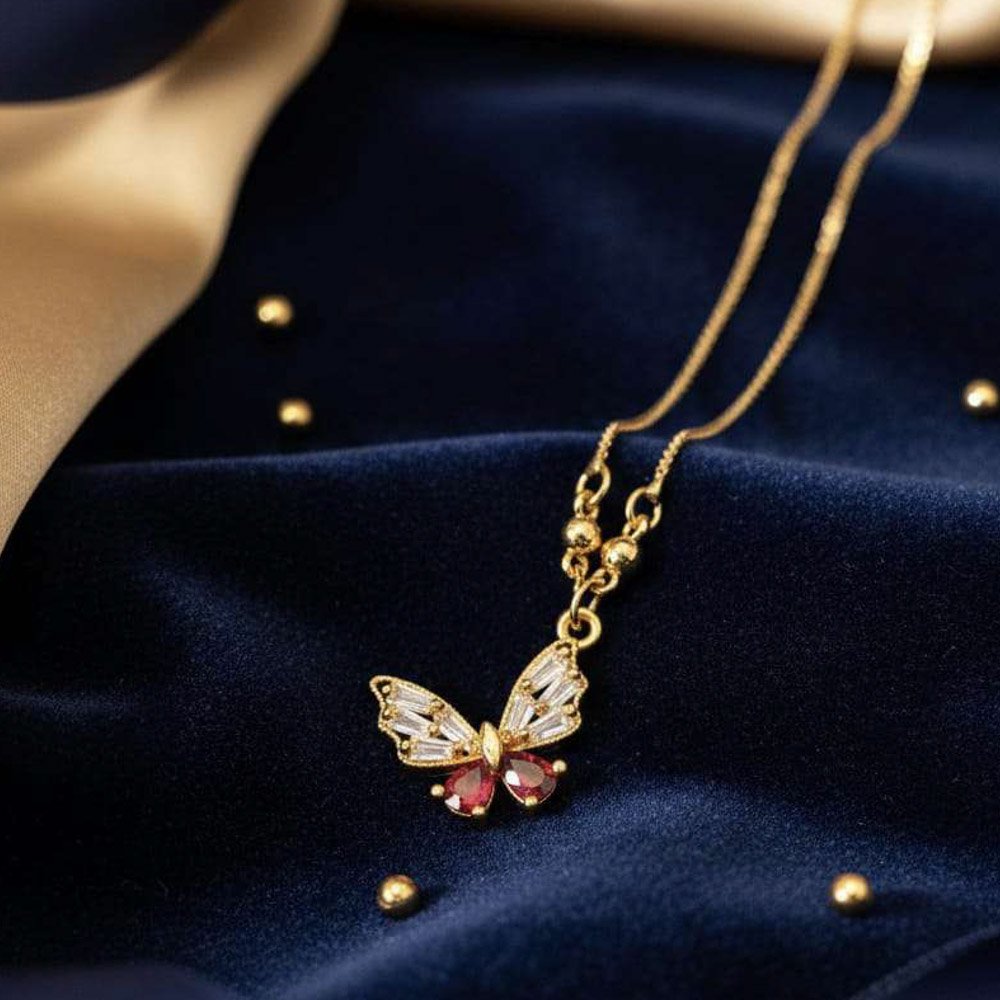 Gold Plated Butterfly Crystal Pendant Necklace (Art No.190)