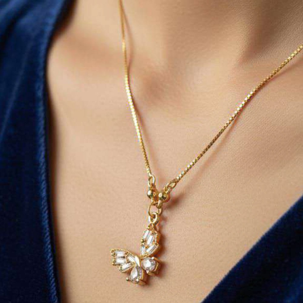 Gold Plated Butterfly Crystal Pendant Necklace ( Art No.199)