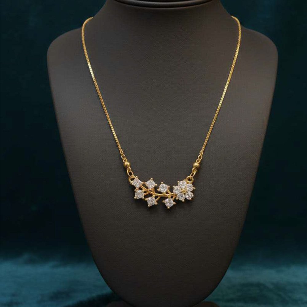 Gold Plated Flower CZ Pendant Necklace (Art No.195) - Image 2