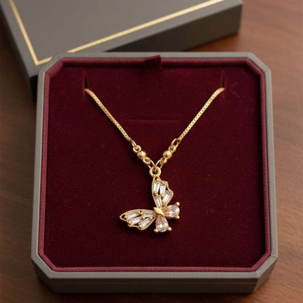Gold Plated Butterfly Pendant Necklace (Art No.194) - Image 5