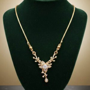 Gold Plated Floral CZ Pendant Necklace (Art No.198)