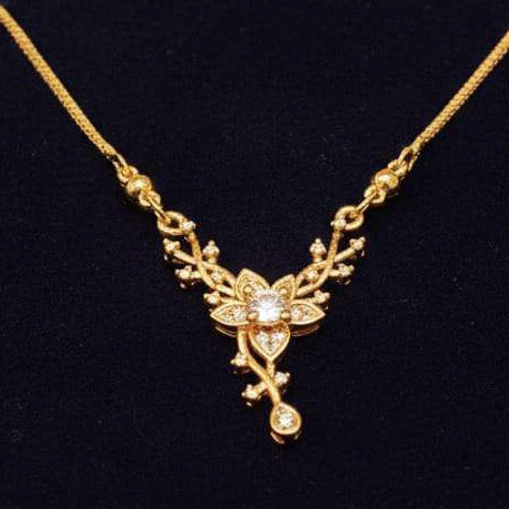 Gold Plated Floral CZ Pendant Necklace (Art No.198) - Image 3