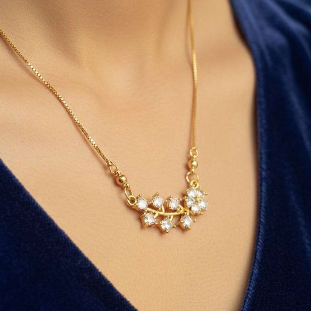 Gold Plated Flower CZ Pendant Necklace (Art No.195) - Image 3