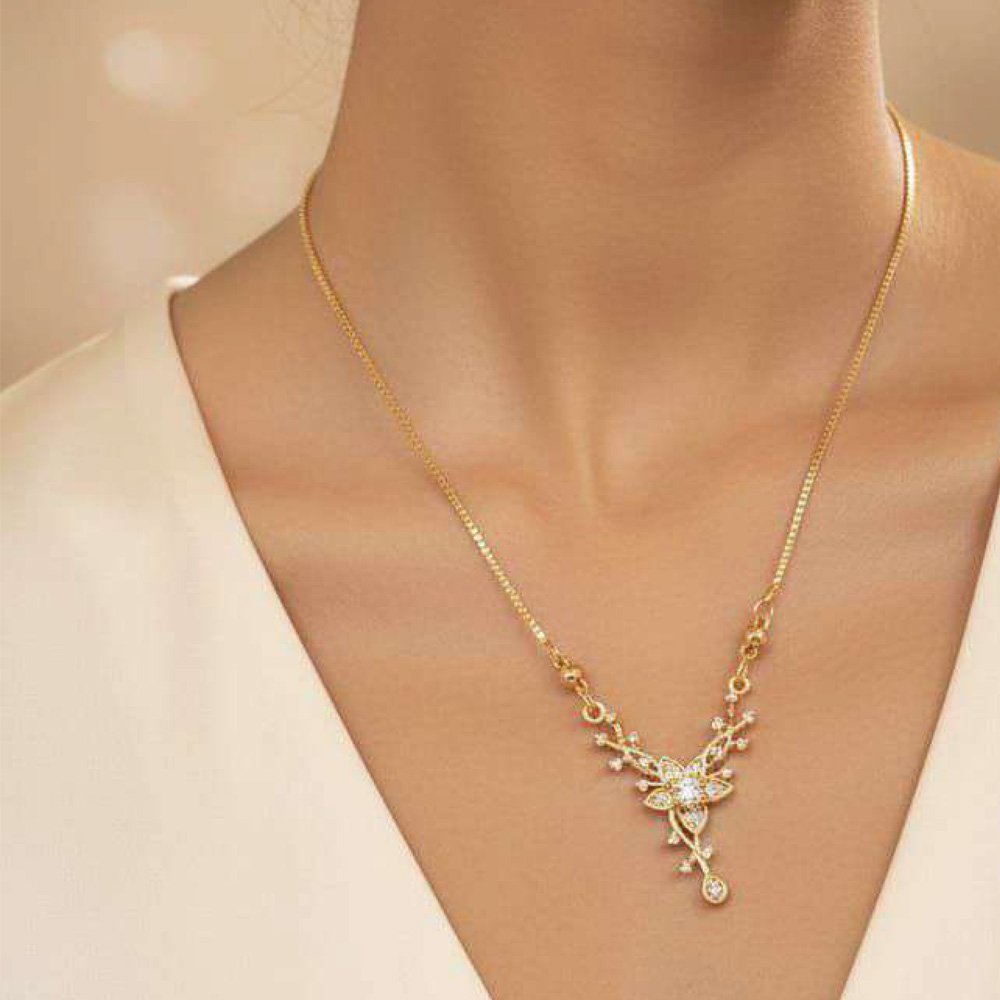 Gold Plated Floral CZ Pendant Necklace (Art No.198) - Image 2
