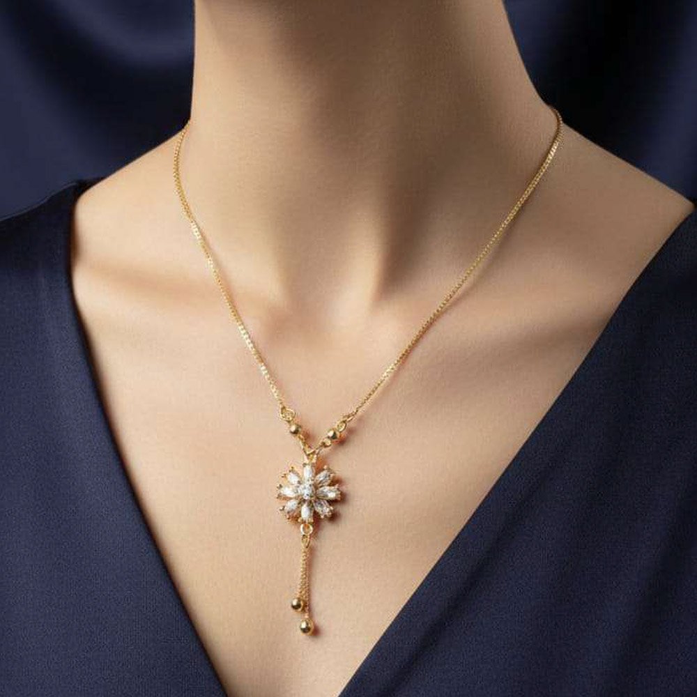 Gold Plated Floral AD Pendant Necklace (Art No.191) - Image 2