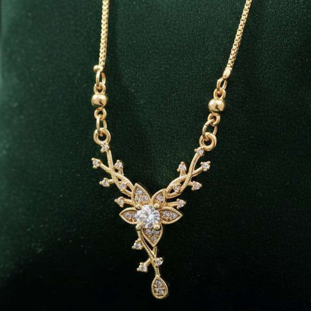 Gold Plated Floral CZ Pendant Necklace (Art No.198) - Image 4
