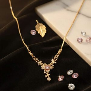 Gold Plated Pink Floral Crystal Pendant Necklace (Art No.192)