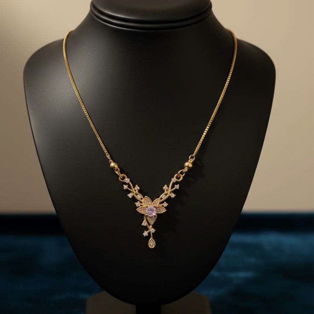 Gold Plated Pink Floral Crystal Pendant Necklace (Art No.192) - Image 4