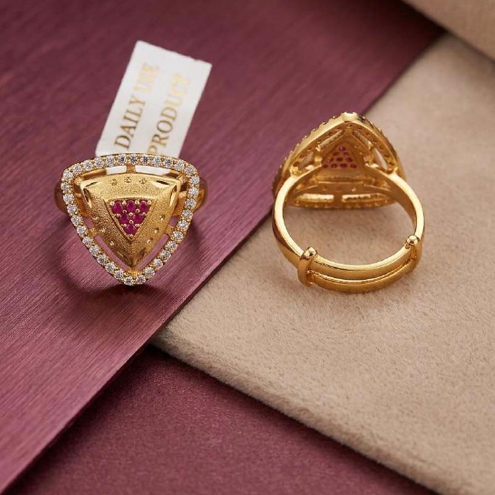 Elegant Gold Plated Triangle AD Stone Ring ( Art No. 86) - Image 2