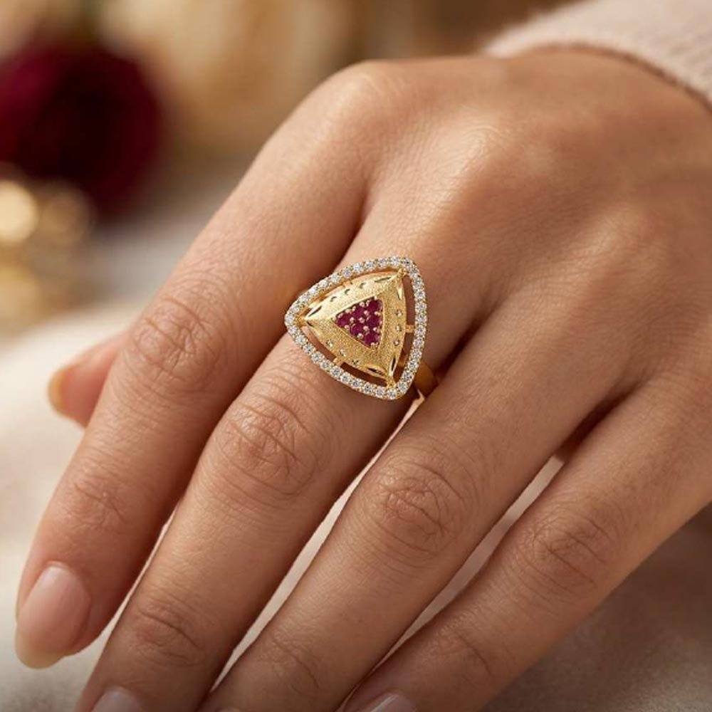 Elegant Gold Plated Triangle AD Stone Ring ( Art No. 86) - Image 3