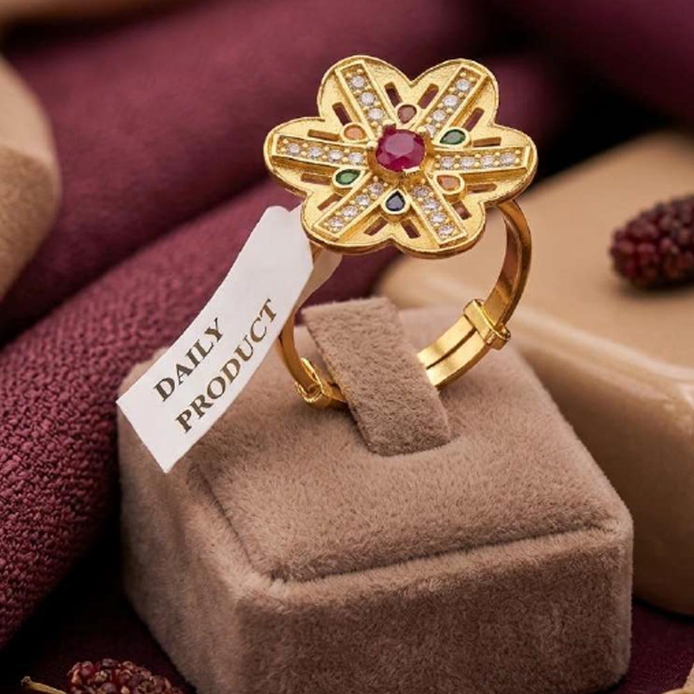Gold Plated Floral Adjustable Ring for Women with AD Stones(Art No.25)
