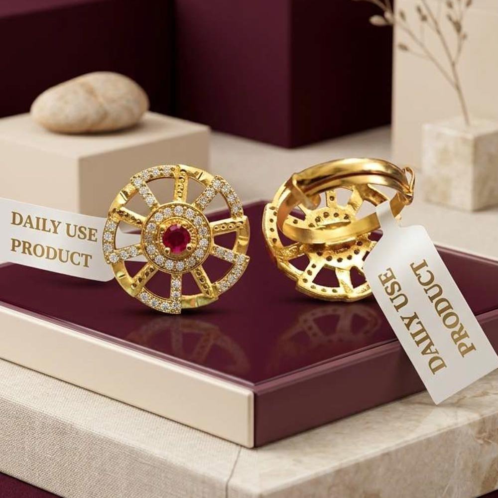 Designer Gold Plated Adjustable CZ Ruby Ring (Art No. 81) - Image 3