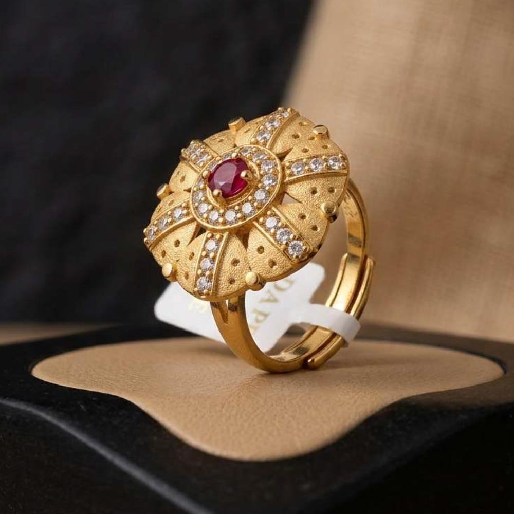 Traditional Gold Plated AD Stone Adjustable Floral Ring ( Art No. 78) - Image 3