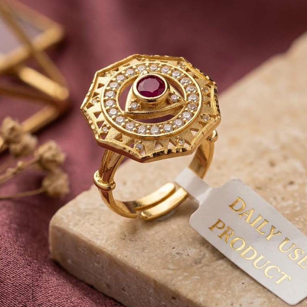 Gold Plated Ruby AD Stone Adjustable Designer Ring ( Art No. 73)