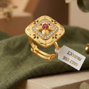 Traditional Gold Plated Adjustable Floral CZ Ring ( Art No. 82)
