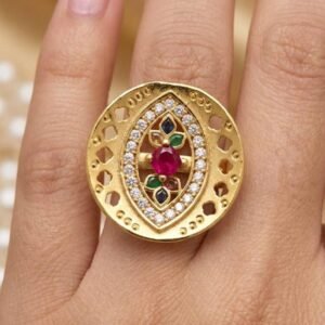 Traditional Gold Plated AD Stone Floral Adjustable  Ring (Art No. 87)