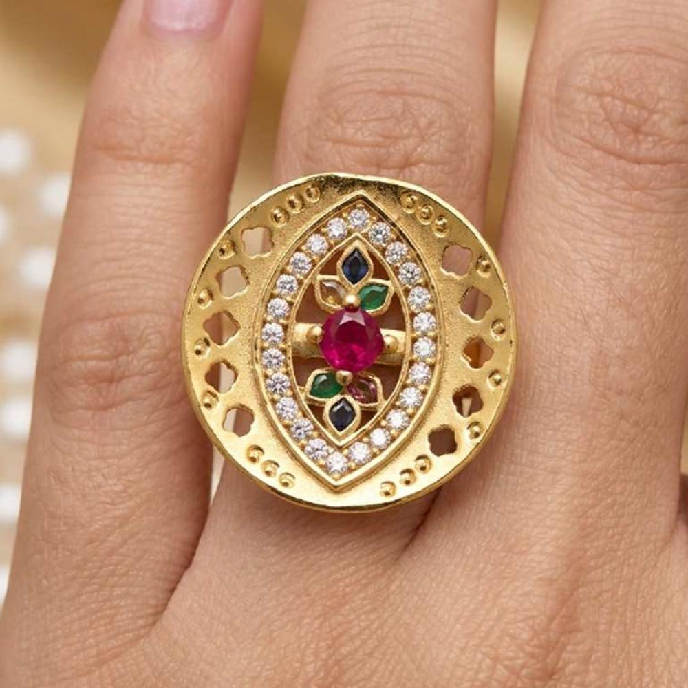Traditional Gold Plated AD Stone Floral Adjustable  Ring (Art No. 87)