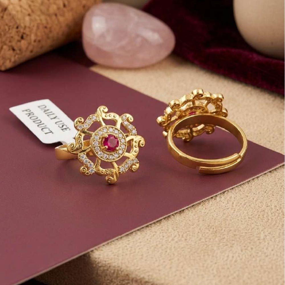 Traditiona Gold Plated Adjustable Ruby CZ Floral Ring (Art No. 85) - Image 3