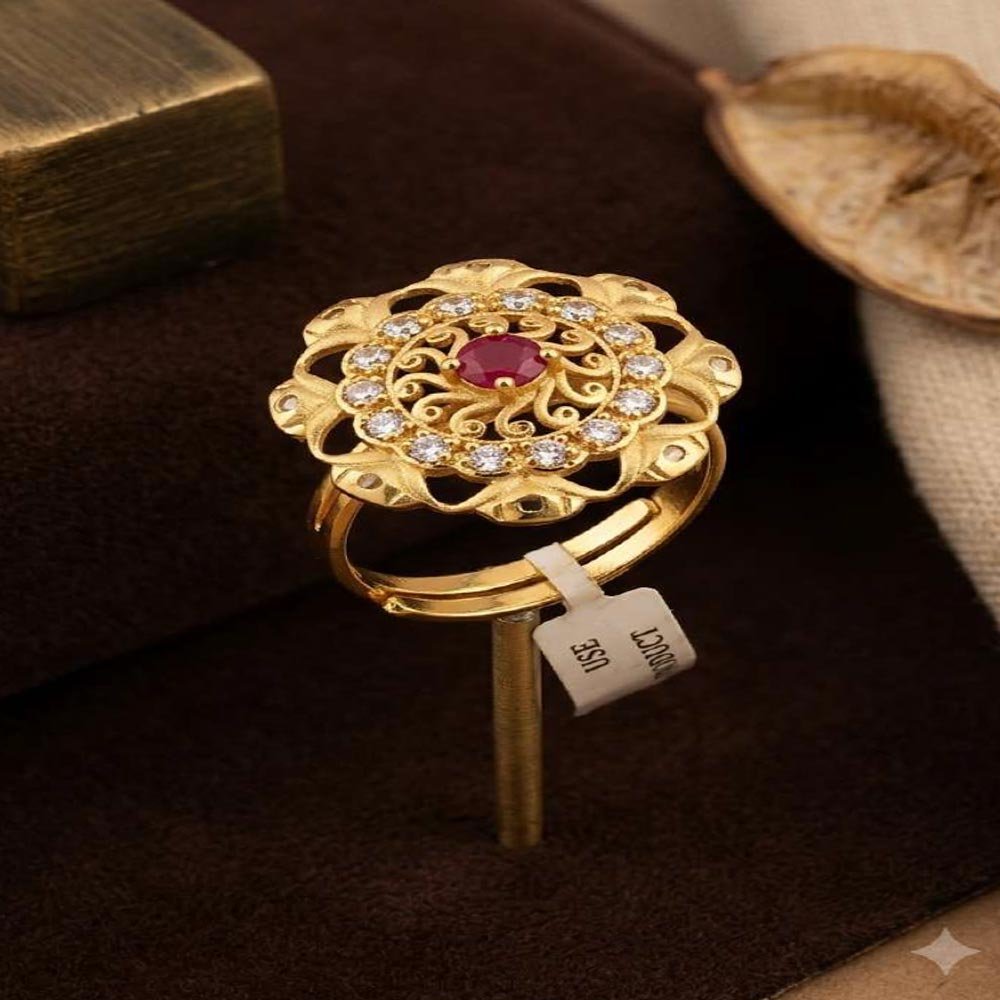 Designer Gold Plated AD Stone Adjustable Floral Ring (Art No. 77) - Image 2