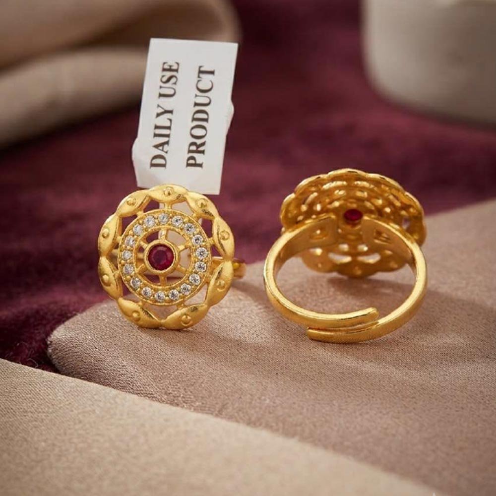 Beautiful Gold Plated Ruby CZ Designer Adjustable Ring (Art No.42)