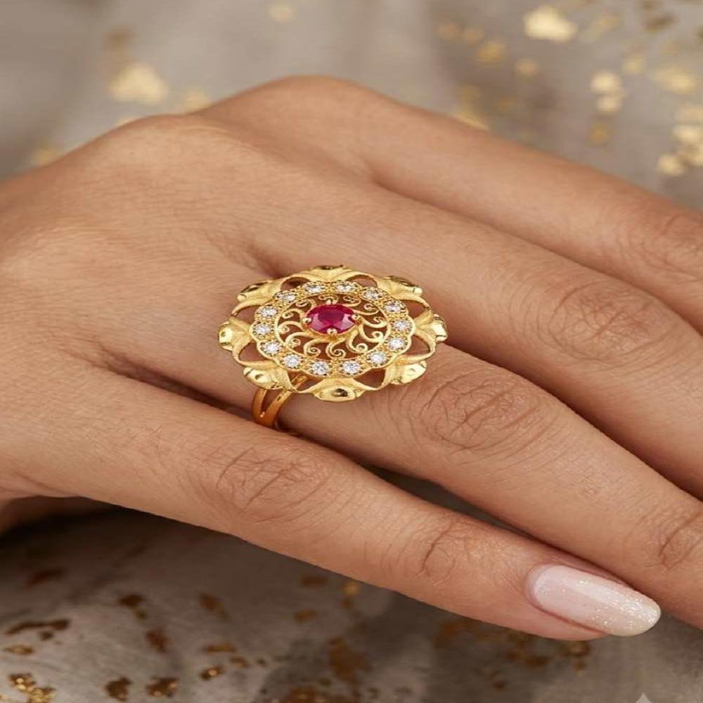 Designer Gold Plated AD Stone Adjustable Floral Ring (Art No. 77) - Image 4