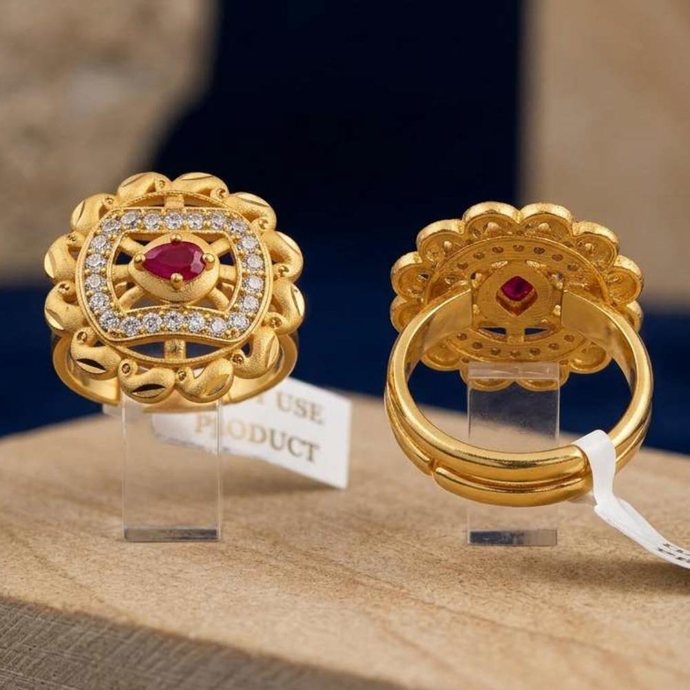 Gold Plated AD Adjustable Floral Ring With Ruby Stone ( Art No. 69) - Image 2