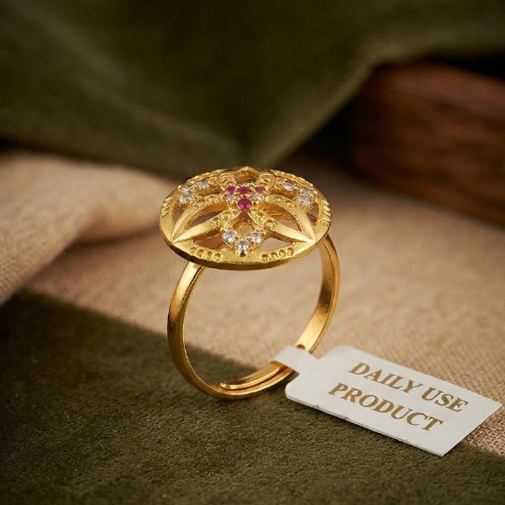 Beautiful Gold Plated Floral CZ Adjustable Ring (Art No.45) - Image 4