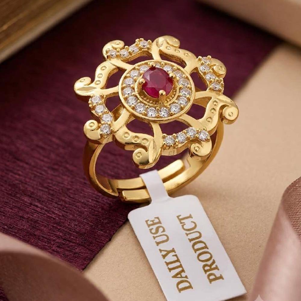 Traditiona Gold Plated Adjustable Ruby CZ Floral Ring (Art No. 85)