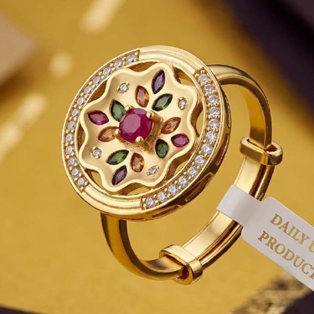 Traditional Gold Plated Adjustable Floral CZ Stone Ring ( Art No. 84)