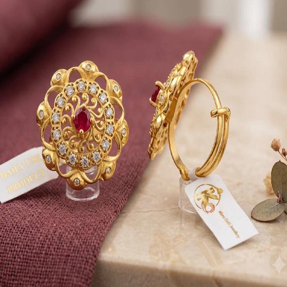 Designer Gold Plated AD Stone Adjustable Floral Ring (Art No. 77)
