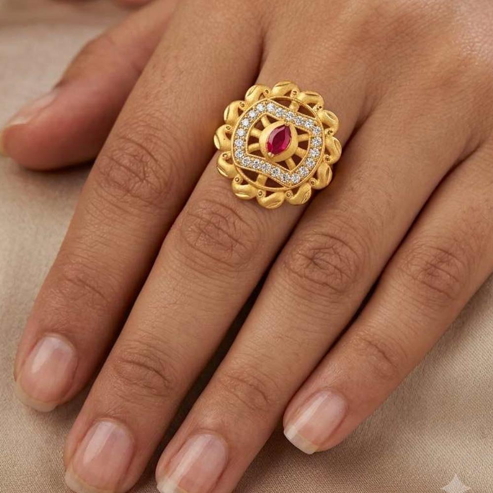 Gold Plated AD Adjustable Floral Ring With Ruby Stone ( Art No. 69) - Image 3