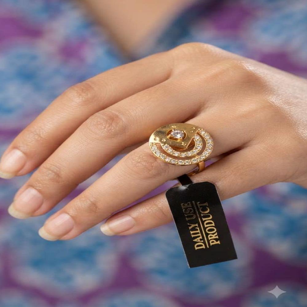 Gold Plated CZ Adjustable Statement Ring For Women(Art No.58) - Image 3