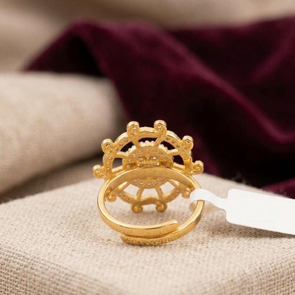 Traditiona Gold Plated Adjustable Ruby CZ Floral Ring (Art No. 85) - Image 4