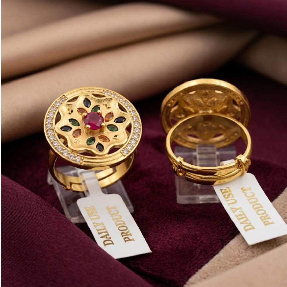 Traditional Gold Plated Adjustable Floral CZ Stone Ring ( Art No. 84) - Image 2