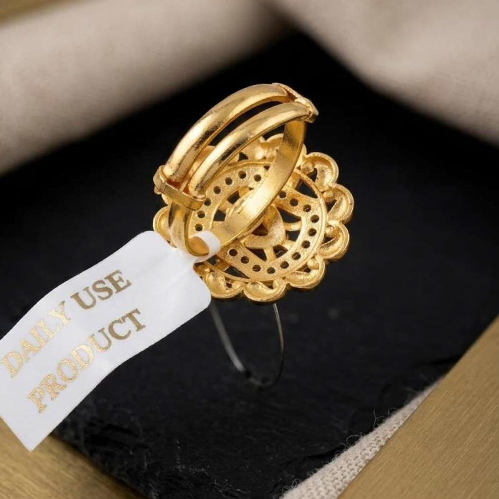 Gold Plated AD Adjustable Floral Ring With Ruby Stone ( Art No. 69) - Image 4