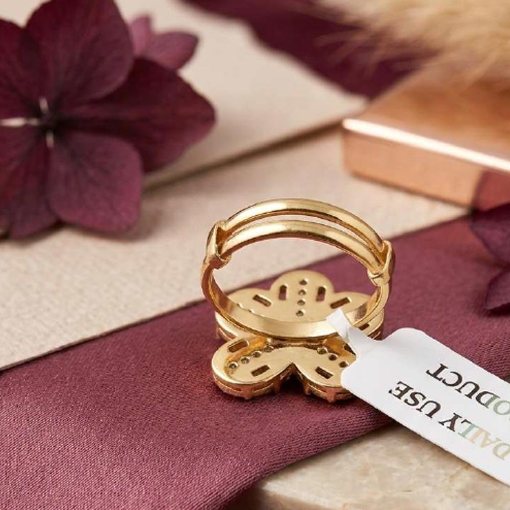 Gold Plated Floral Adjustable Ring for Women with AD Stones(Art No.25) - Image 4