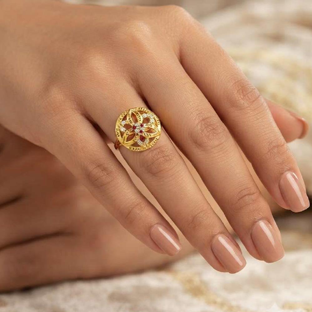 Beautiful Gold Plated Floral CZ Adjustable Ring (Art No.45) - Image 2