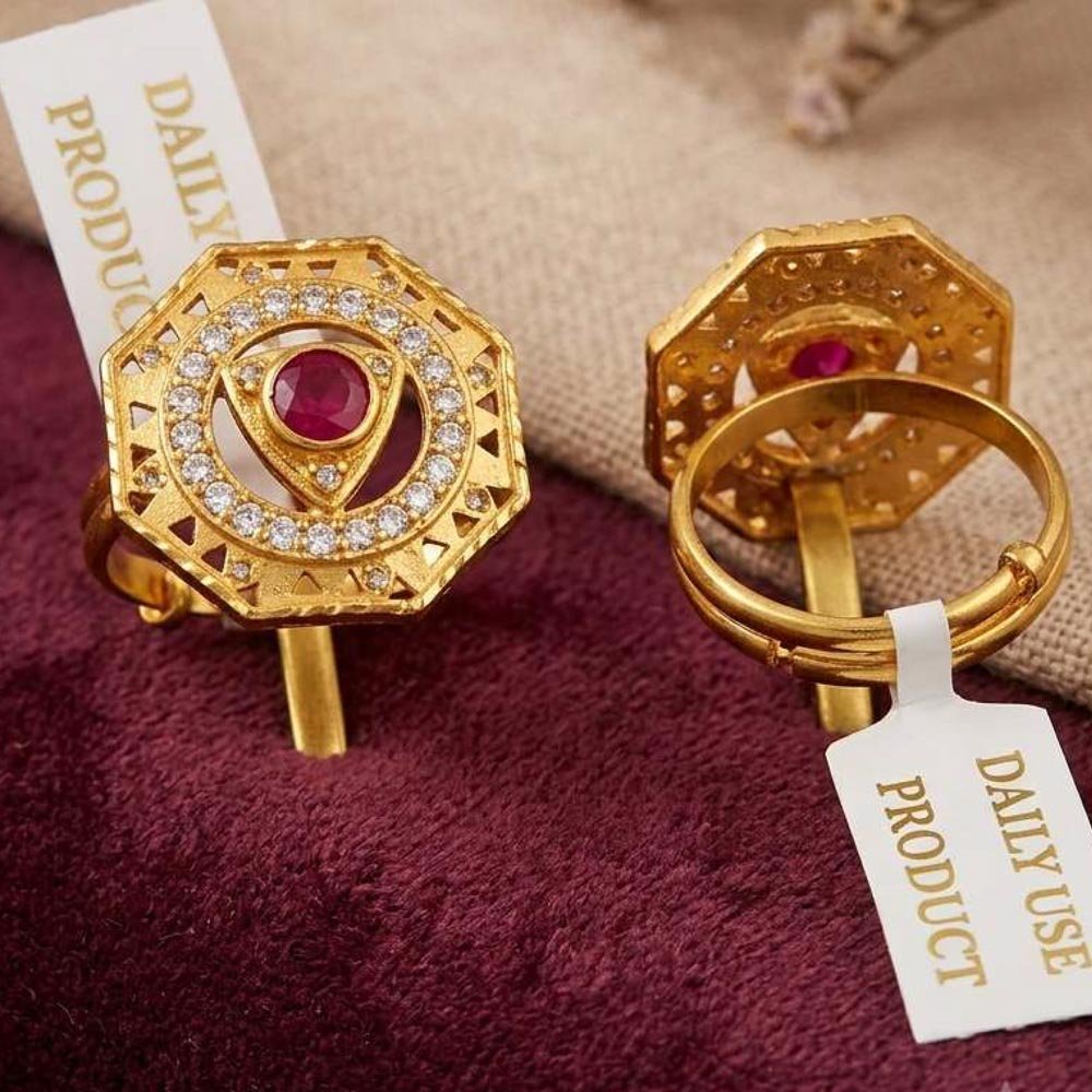 Gold Plated Ruby AD Stone Adjustable Designer Ring ( Art No. 73) - Image 2