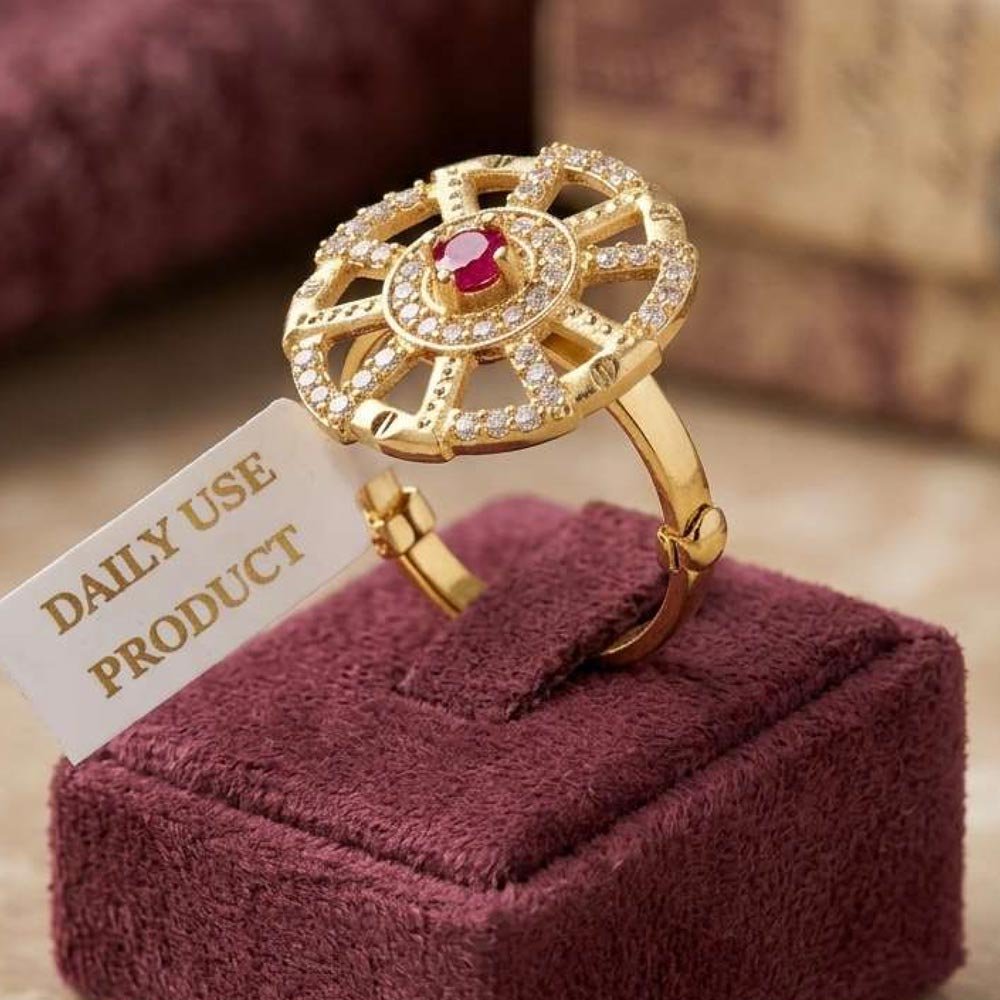 Designer Gold Plated Adjustable CZ Ruby Ring (Art No. 81) - Image 2