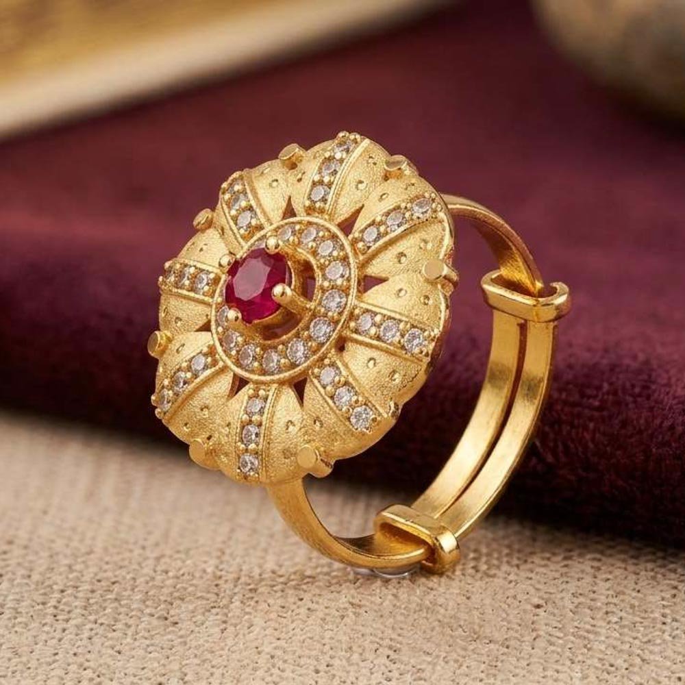 Traditional Gold Plated AD Stone Adjustable Floral Ring ( Art No. 78) - Image 4