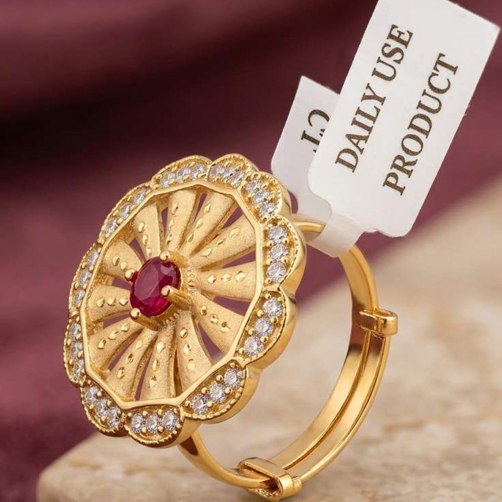 Elegant Gold Plated Floral CZ Adjustable Ring (Art No. 83) - Image 2